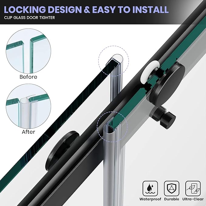Bathroom Shower Door Seal Strip, 2PCS 78 Inch Shower Door Bottom&Side Seal Strips, U-Type PVC Transparent Shower Door Seal Strip for 1/4"(6MM) Frameless Shower Door
