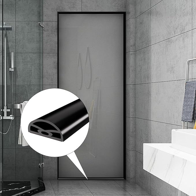 118” Black Shower Threshold Water Dam Stopper for Dry and Wet Separation,Self Adhesive Collapsible Walk in Shower Splash Guard Seal Strip, Silicone Sink Edge Water Barrrier for Bathroom and Kitchen