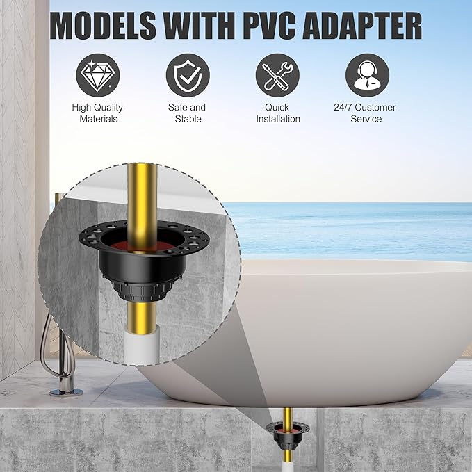 PVC Freestanding Tub Drain Kit, Bathtub Drain Rough-in Kit，Compatible with Freestanding Bathtubs, Floor Mounted Bathtubs and Island Bathtubs, with PVC Plastic Adapter and Brass Tail Pipes