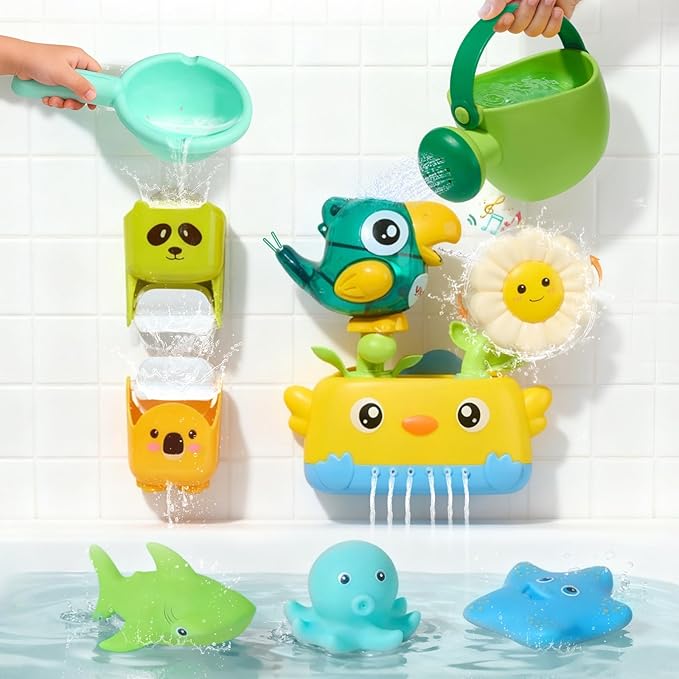 Baby Bath Toys for Kids Ages 1-3 Mold Free Bath Toys for Toddler 2-4 with Interactive Sensory Bathtub Water Pool Shower Toys with Bath Cups for 12+ Months Boys Girls Christmas Birthday Gifts