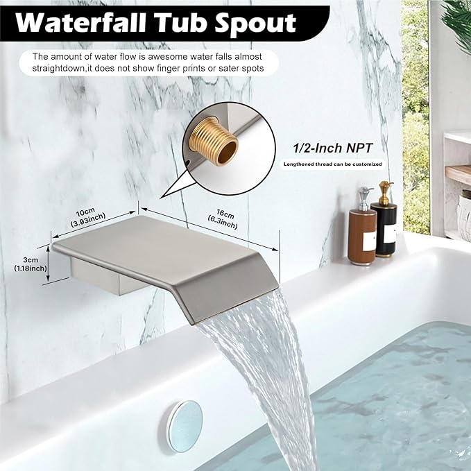 Midanya Rain Shower System with Tub Spout,Tub Shower Faucet Set with rainfall Shower Head and Handheld Spray,Wall Mount Tub Shower Combo Rough-in Valve Included,8 Inch Brushed Nickel