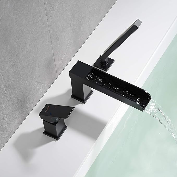 Waterfall Roman Tub Faucets Deck Mount Black Bathtub Faucets Brass Tub Filler Bathroom Faucets with Hand Shower