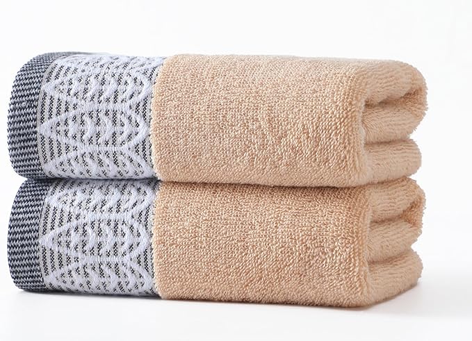 2 Pack Decorative Hand Towels, Leaf Design Cotton, Soft Absorbent Quick-Drying for Bathroom, Kitchen Decor, 13 x 30 Inches (Beige - 2 Pack)