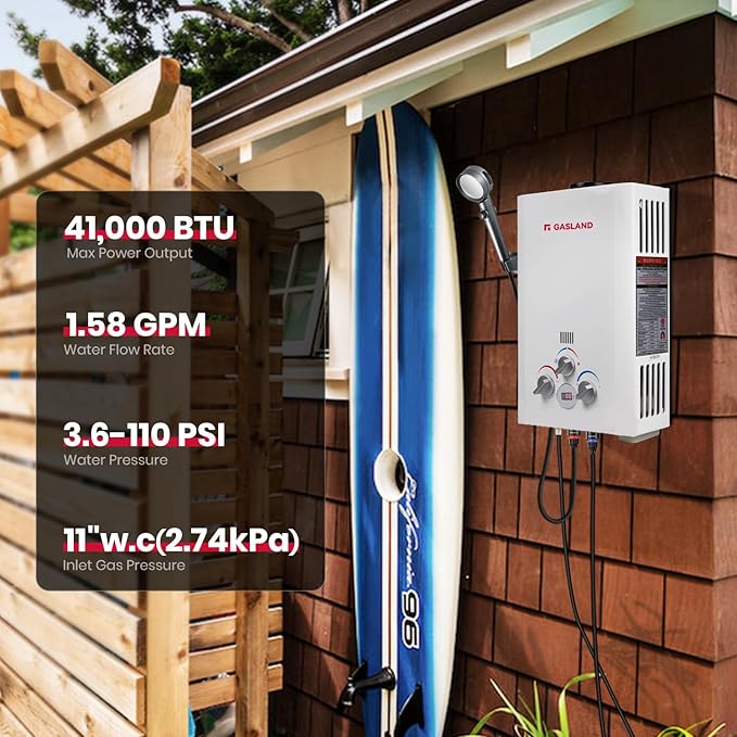 GASLAND 6L 1.58GPM Portable Propane Tankless Water Heater with Pump and 1/2" Twist-On Pipe Strainer