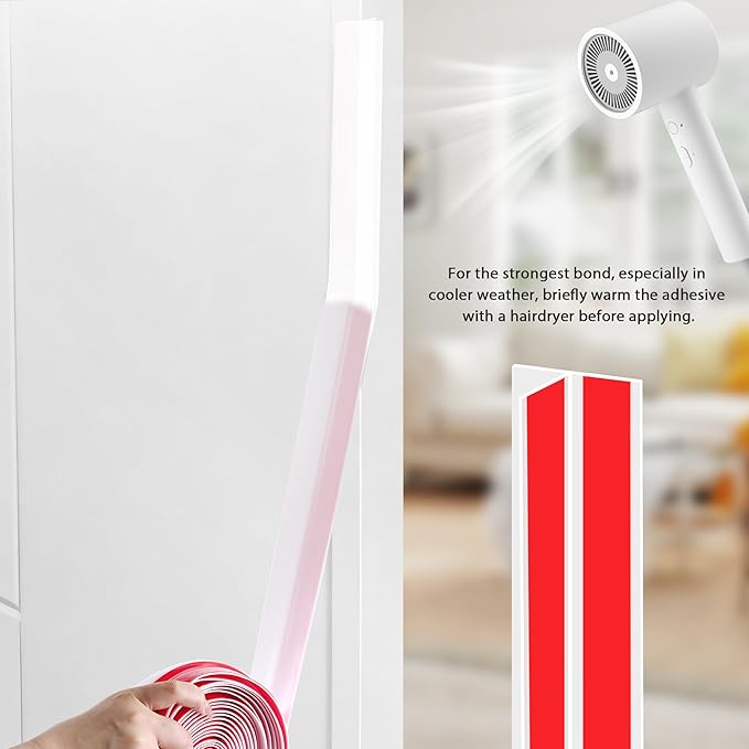 20Ft T-Shaped Door Draft Stopper, Silicone Weather Stripping Seal Tape for Doors and Windows - White, 1.38" Wide (35mm)