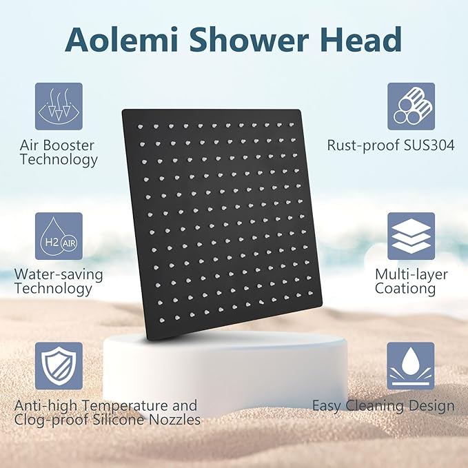 Aolemi Shower Faucet Set, High Pressure Shower System with 2-in-1 Handheld Sprayer, Wall Mount Fixture Combo with Rough-in Valve, 16 Inch Shower Head, Matte Black