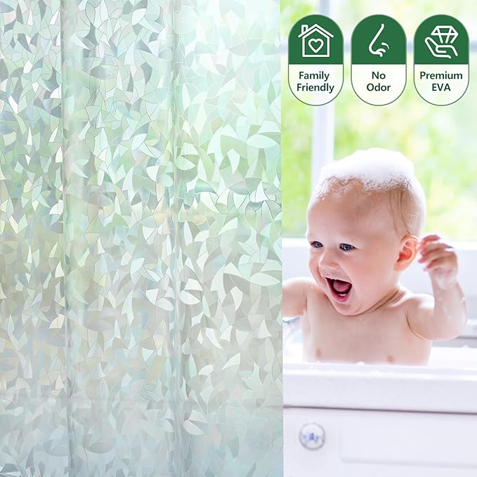 AooHome Stall Shower Curtain Liner - EVA 3D Decals Stained Glass Pattern Design Bathroom Shower Curtain with Hooks, Bottom Magnets, Heavy Duty, Water Repellent, Semi Transparent, 48x72 Inch