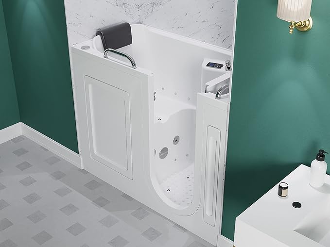 ANZZI Walk In Tub 53" x 27" Right-Drain Bathtub, Air & Whirlpool Massage Jets, Quick Fill with 6‑Setting Handheld Shower, Aromatherapy, Bath Pillow, LED Light | 2753FLWR