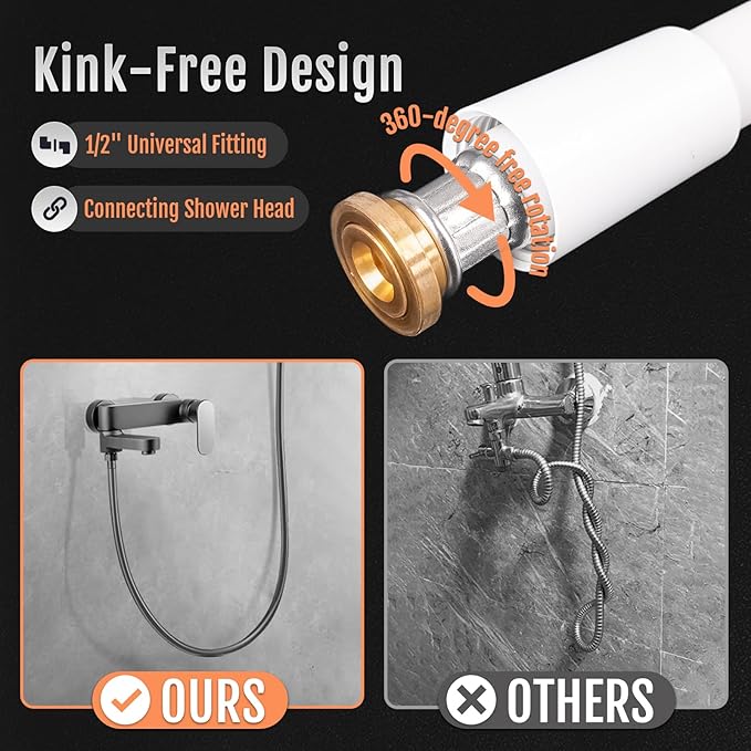 Premium Silicone Shower Head Hose, Kink-Free Handheld Extension, RV Replacement, 60 Inches, White