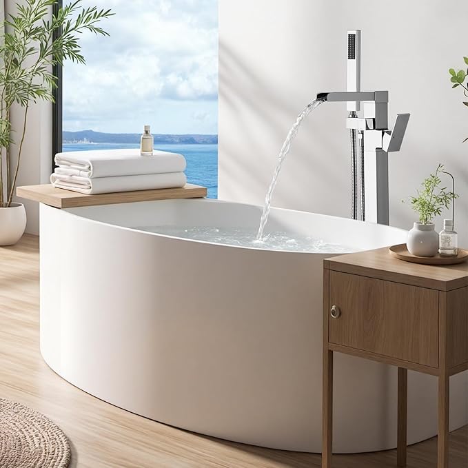 Free Standing Tub Faucet Chrome: ALEASHA High Flow Max 6.74 GPM Free Standing Tub Filler - Brass Modern Floor Mount Bathtub Faucet with Handheld Shower, for the Ultimate Elegant SPA Experience