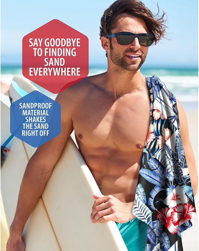 VENTURE 4TH Microfiber Beach Towel: Quick-Dry, Compact, Sand-Free, Absorbent, Sandproof and Lightweight - Perfect for Camping, Beach, and Roadtrips (Midnight Bloom Design | 35x78 inches)