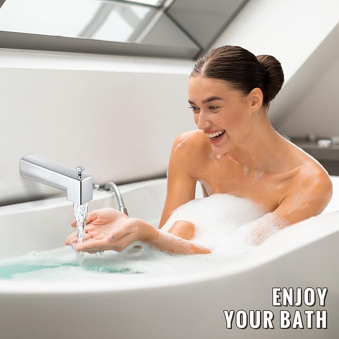 Enhon 7 Inch Slip on Tub Spout with Diverter, Compatible with Moen 3839/Moen 3853, Bathtub Diverter Spout Fits 1/2" Copper Water Tube(5/8" Diameter), 5/32" Hex Wrench(Chrome,Square)