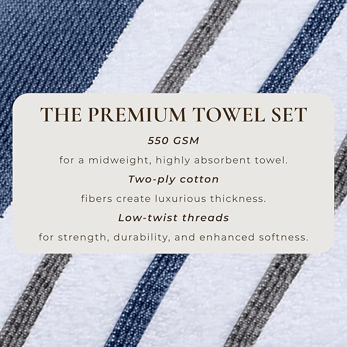 Great Bay Home Decorative Bath Towel Set - Luxury Cotton 6 Piece Towel Set - 2 Bath Towels, 2 Hand Towels, 2 Washcloths - Luxurious, Ultra-Soft, Durable Towels for Bathroom Decor (Blue/December Sky)