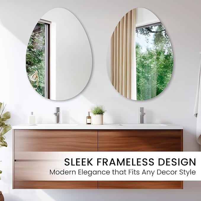 VASUHOME Drop Frameless Bathroom Mirror, 28 x 36 Inch Wall Vanity Mirror, Large Wall Mounted Mirrors for Bathroom, Living Room, Bedroom