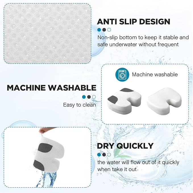 Suzile 2 Pcs Hot Tub Booster Seat Weighted Spa Bathtub Booster Inflatable Cushion Quick Dry Non Slip Bottom Portable Seat with 3D Air Mesh Cover Tub Accessory for Adult Indoor Outdoor(White Grey)