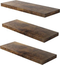 Floating Shelf, Set of 3 Wall Shelf, 24 in W x 12.75 in D x 2 in H Wooden Floating Wall Shelf with Invisible Brackets for Living Room/Bedroom/Bathroom/Kitchen Storage and Decor, Rustic Brown