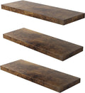 Floating Shelf, Set of 3 Wall Shelf, 30 in W x 12.75 in D x 2 in H Wooden Floating Wall Shelf with Invisible Brackets for Living Room/Bedroom/Bathroom/Kitchen Storage and Decor, Rustic Brown