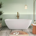 67" Premium Solid Surface Freestanding Bathtub, Upgraded Modern Design Stand Alone Tub with Overflow and Pop-up Drain, Matte White