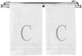 Monogrammed Hand Towel, Personalized Initial Gift, Extra Absorbent 100% Turkish Cotton - Soft Terry Finish - Set of 2 - Silver Block Initial C - Embroidered on White Towels