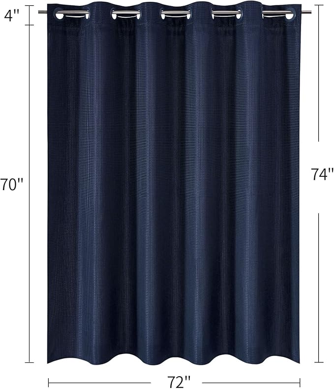 MitoVilla No Hooks Required Navy Blue Waffle Shower Curtain Liner Set, Modern Heavyweight Fabric Shower Curtain Set with Snap-in Liner for Hotel Grade Spa-Like Bathroom Decor, 72 x 74