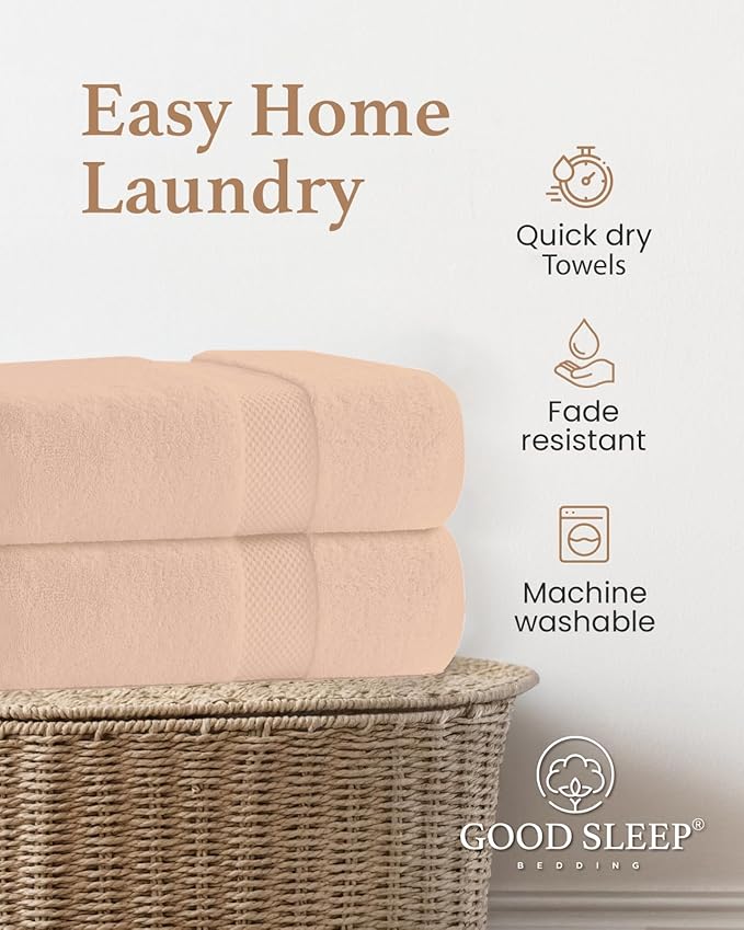 100% Cotton Bath Towel Set, Set of 6 Bath Towels, 2 Bath Towel, 2 Hand Towels, 2 Wash Cloths for Showering, Highly Absorbent Bathroom Set, Super Soft & Quick Dry Towels for Bathroom, Blush