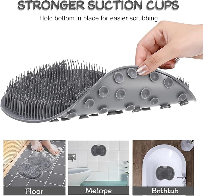 Shower Foot Scrubber Mat with Non-Slip Suction Cups, Exfoliating Foot and Back Washer Pad for Bathtub and Shower Floor (Sky Blue)