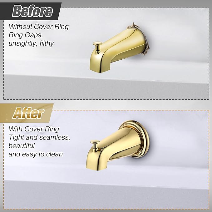 Dreyoo Metal Tub Spout Cover Ring, Bathtub Spout Trim Plate Ring with 1 Pcs Foam Gasket, 1-1/2 Inch ID and 3-5/8 Inch OD(Polished Brass)