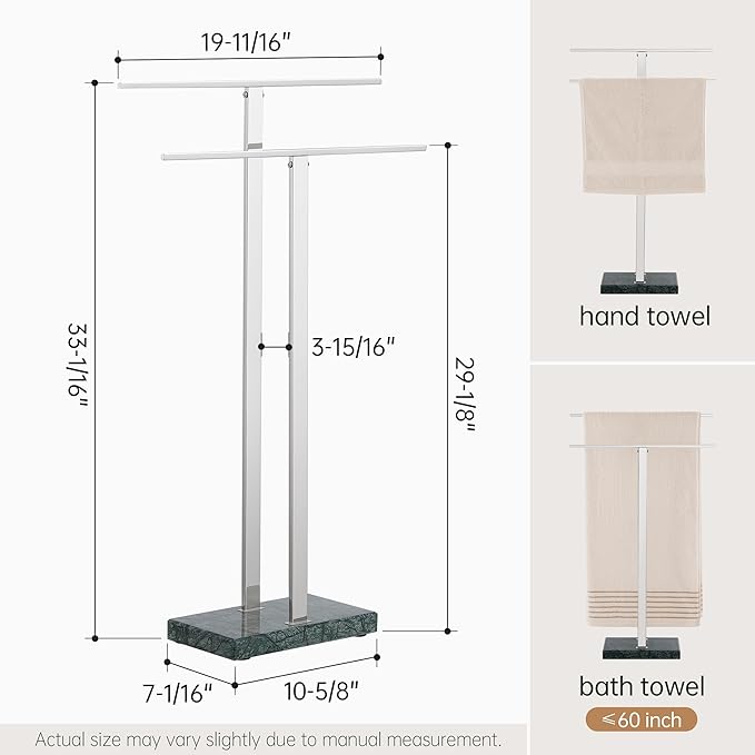KES Standing Towel Rack with Green Natural Marble Base, 2-Tier Bath Towel Holder Stand for Bathroom Floor, Fits Bath Towel & Hand Towel, Polished Finish, BTH217-GPS