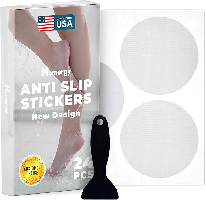 Anti-Slip Shower Stickers - Help Reduce Slipping in Bathtub & Shower, Clear Non-Slip Bath Strips, Strong Adhesive Bathtub Appliques Suitable for Homes with Kids, Adults & Seniors - 24 Pcs - Homergy