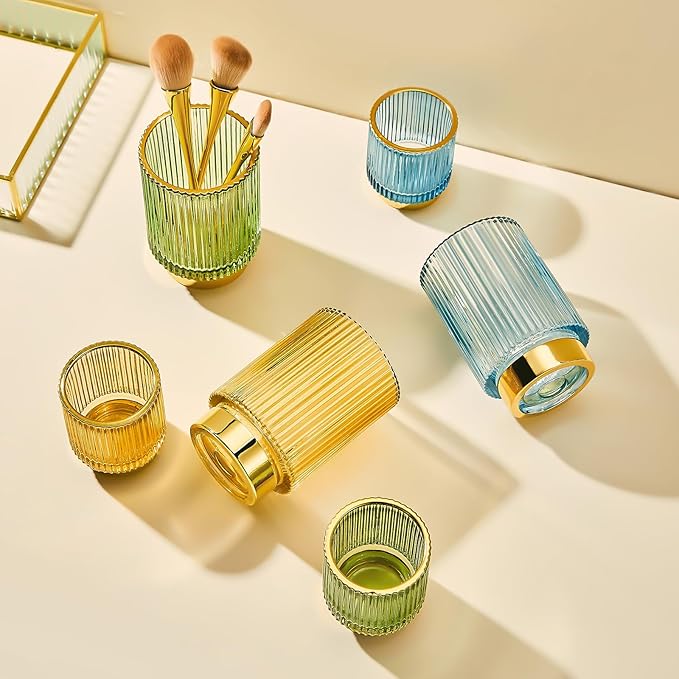 Makeup Brush Organizer, Toothbrush Holder, Desk Pen Pencil Holder, Multifunctional Vintage Glass Brush Cup (S/Green/A3-11-US)