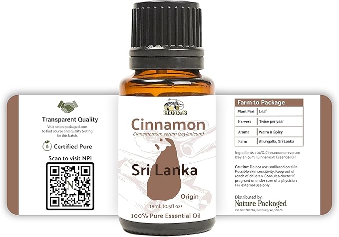 Cinnamon Essential Oil - Direct from Sri Lankan Essential Oils - 100% Pure - Natural Aceite de Canela for Aromatherapy & Wellness - Premium Grade (15ml)