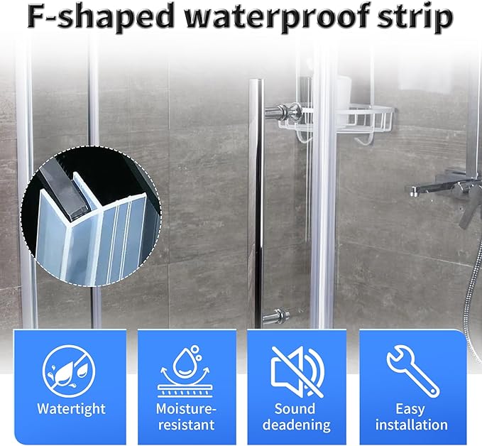 Shower Door Side Seal Strip,79 Inch F-Type Frameless Shower Door Seal, F-Type Shower Door Sweep for 15/32"(12mm) Thick Glass