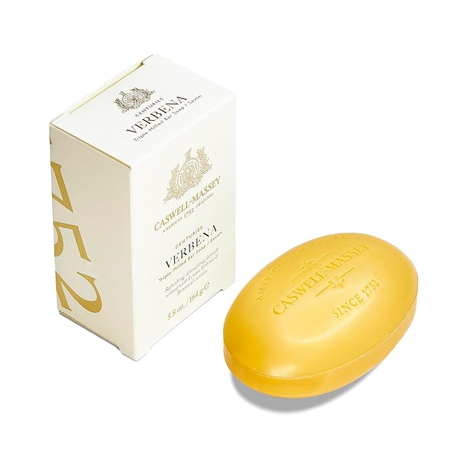 Caswell-Massey Verbena Natural Bar Soap, Bright Citrus Scent, Moisturizing Triple-Milled Body Soap for Men & Women, Plant-Based Formula with Essential Oils, for All Skin Types, Made in USA, 5.8 oz