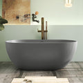 59" Premium Solid Surface Free Standing Bathtub, Oval Stone Resin Tub with Overflow and Pop-up Drain, Matte Dark Grey