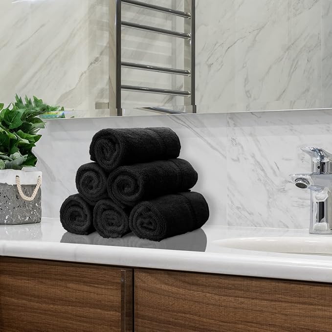 Monogrammed Hand Towel, Personalized Initial Gift, Extra Absorbent 100% Turkish Cotton - Soft Terry Finish - Set of 2 - Gold Block Initial C - Embroidered on Black Towels