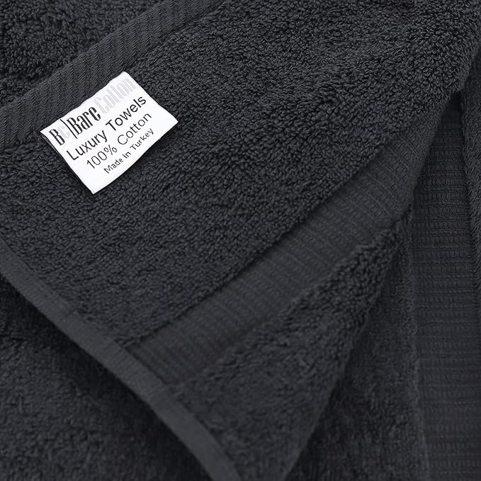 Monogrammed Hand Towel, Personalized Initial Gift, Extra Absorbent 100% Turkish Cotton - Soft Terry Finish - Set of 2 - White Block Initial F - Embroidered on Black Towels