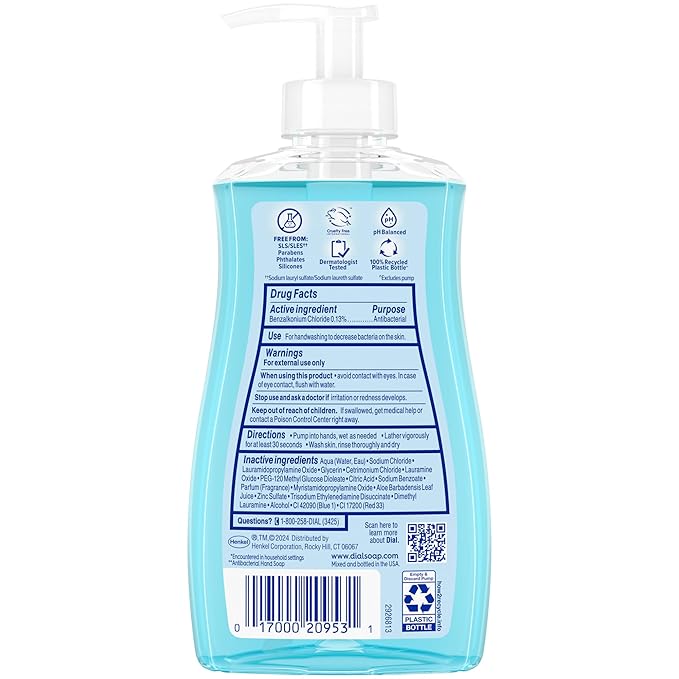 Dial Antibacterial Liquid Hand Soap, Spring Water, 11 fl oz (Pack of 4)