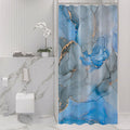 Gibelle Small Stall Shower Curtain 36 x 72, Narrow Half Abstract Blue Grey Marble Shower Curtain, Modern Ink Art Waterproof Fabric Shower Curtain Set with Hooks