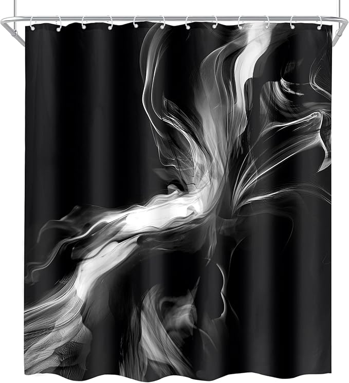 Cinbloo Black 60Wx72H Shower Curtain Abstract Bathroom Decor for Men Modern Ombre White Marble Ink Texture Bathroom Curtain Set Minimalist Neutral Simple Dark Cool Bath Bathroom Accessories Decor