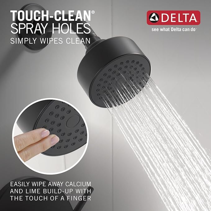 Delta Modern 14 Series Shower Faucet Set, Matte Black Shower Head and Handle Set, Valve Trim Kit, Matte Black T14259-BL-PP (Valve Not Included)