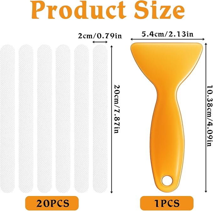 20 PCS Bathtub Shower Non Slip Stickers, Clear Long-Strip Adhesive Anti Slip Shower Strips with Scraper, Bathtub Peel-and-Stick Safety Decals for Bath Tubs Floors Pools Stairs Ladders