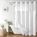 No Hooks Needed Linen Textured Shower Curtain with Snap-in Fabric Liner Set,White Hotel Luxury Decor Shower Curtains for Bathroom with Mesh Top Window,Waterproof & Washable,71Wx77H