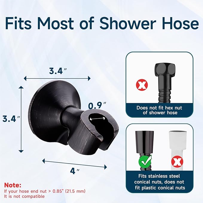 BRIGHT SHOWERS Handheld Shower Head Holder with Dual Angle Positions, Wall Suction Bracket Includes Adhesive 3M Disc, No Tools Required and Easy Installation, Oil Rubbed Bronze Finish