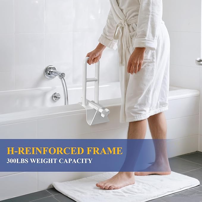 Bathtub Safety Rail Adjustable Shower Grab Bar - White Medical Bathtub Handle Grab Bars for Bathroom, Safety Handle Rail Heavy Duty for Seniors and Elderly