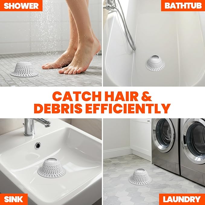 Shower Drain Hair Catcher - Bathtub Drain Cover Foldable Silicone，Shower Drain Protector for Pop-Up and Regular Drains of Shower,Tub, Bathroom, Sink,Grey