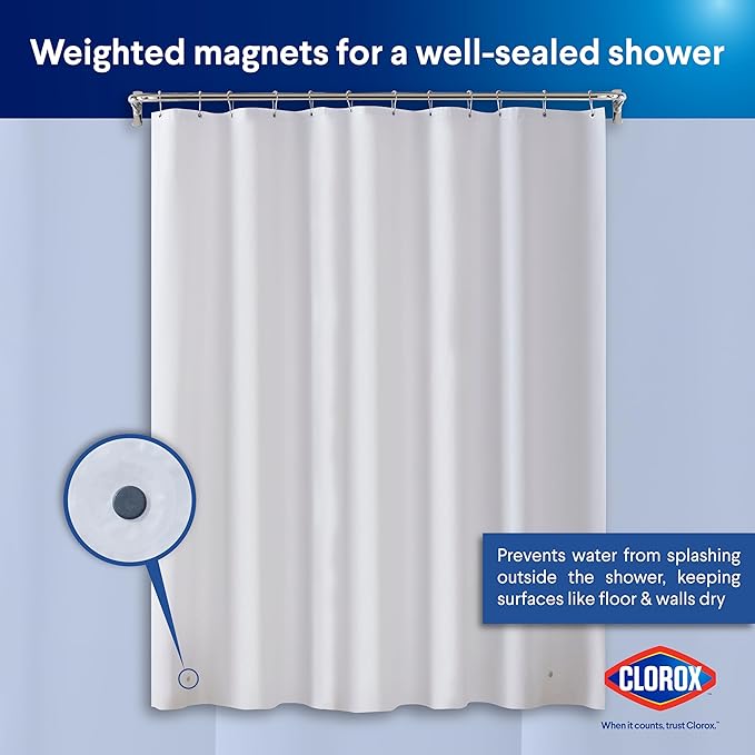 Clorox Shower Curtain Liner, Premium Lightweight Flexible Waterproof 3g PEVA for Bathroom with Weighted Magnets, Standard Size 70" x 72", Frosty 1 Pack