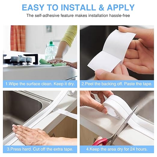 Caulk Tape Bath & Kitchen Self Adhesive Caulking Tape Waterproof, Toilet Caulk Strip Bathtub Sealing Strip Shower Bathroom Tape Sealant, Traditional Caulking Replacement (White, 1.5" x10.5Ft)