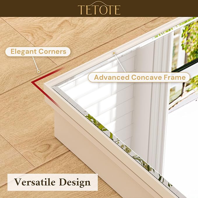 TETOTE White Medicine Cabinet 16" x 24" Bathroom Mirror with Storage Stepless Adjustable Shelves Beveled Aluminum Framed Modern Farmhouse Medicine Cabinets Recessed or Wall-Mounted
