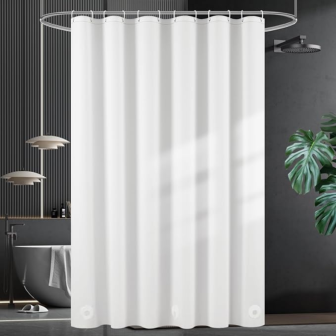 UFRIDAY White Shower Curtain Liner Premium PEVA, Shower Curtain with 3 Magnets, Metal Grommets, White, Standard Size 60x72 inch