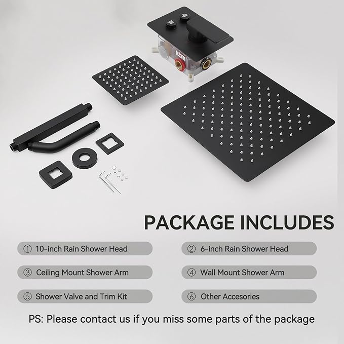 Shower Faucet Set Matte Black Shower System, STARBATH 10" Ceiling Mount Rain Showerhead and 6" Wall Mounted Rainfall Shower for Couples, On Off Button Valve Dual Head Shower Systems Complete